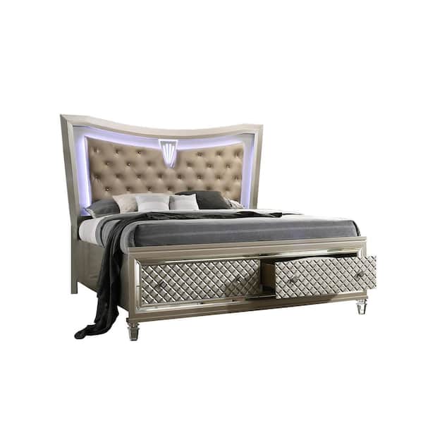 Best Quality Furniture Venetian Beige Solid Wood Frame California King Platform Bed with Storage