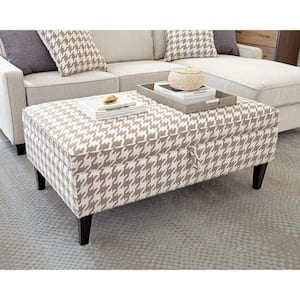 Mcloughlin Beige and White Flat Weave Upholstered Storage Ottoman
