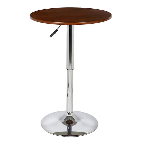 Armen Living Bentley Chrome Adjustable Pub Table in Walnut Woo