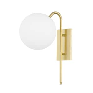 Ingrid 1-Light Aged Brass Wall Sconce with Opal Matte Glass Shade