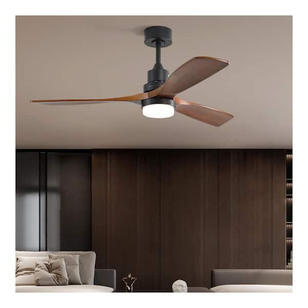 52 in. Indoor/Outdoor Black Ceiling Fan Integrated LED with Light Kit and Remote Control