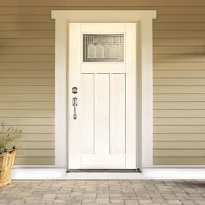 36 in. x 80 in. Smooth White Right-Hand Inswing Vintage Classic Craftsman Finished Fiberglass Prehung Front Door