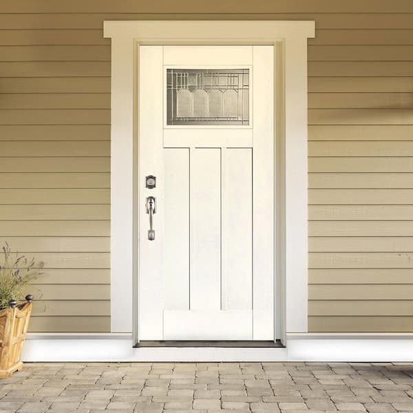 36 in. x 80 in. Smooth White Right-Hand Inswing Vintage Classic Craftsman Finished Fiberglass Prehung Front Door