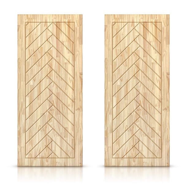 CALHOME 60 in. x 80 in. Hollow Core Natural Pine Wood Unfinished Interior Double Sliding Closet Doors
