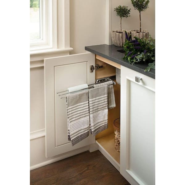 White Pull Out Dish Kitchen Towel Holder Under Kitchen Cabinet 3 Prong