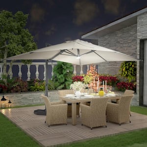 10 ft. x 13 ft. Aluminum Cantilever Outdoor Patio Umbrella Bluetooth Atmosphere Light 360° Rotationin in Taupe with Base
