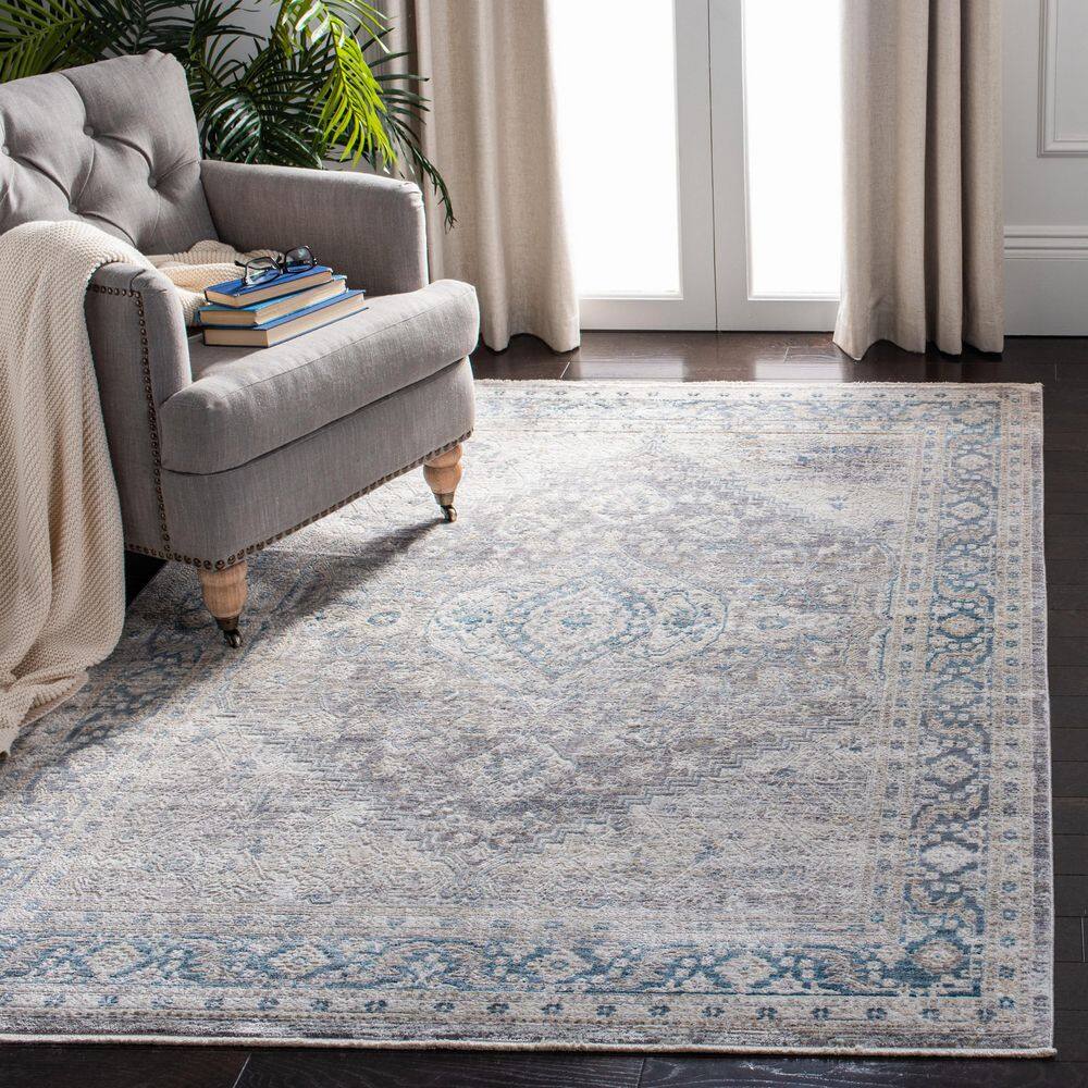Dream 8 ft. x 10 ft. Gray/Blue Border Distressed Area Rug - Thumbnail 3