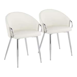 Claire White Faux Leather and Chrome Metal Arm Chair (Set of 2)
