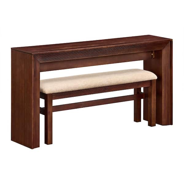 Walnut Counter Height Bar Table Set for 2, Dining Table Behind Couch with Upholstered Bar Stool, Fluted Bar Table Set