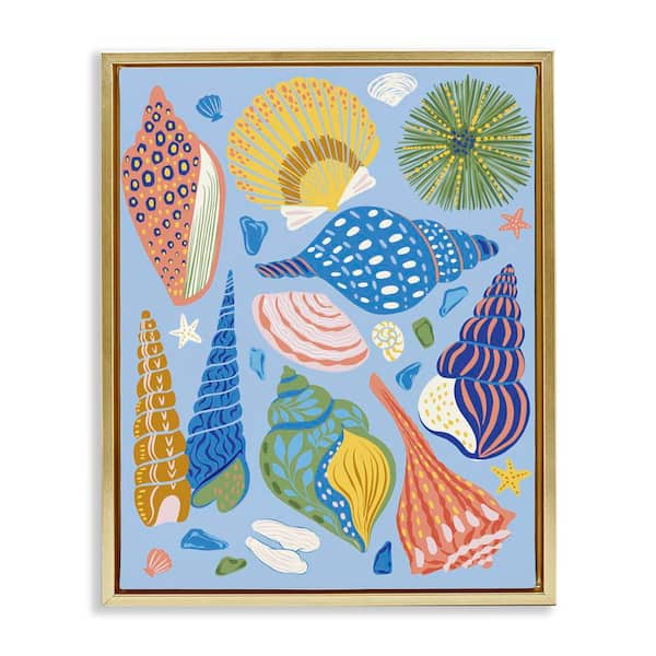 Stupell Industries Summer Fun Seashells by Arrolynn Weiderhold Gold Floater Frame Coastal Graphic Art Print 21 in. x 17 in.