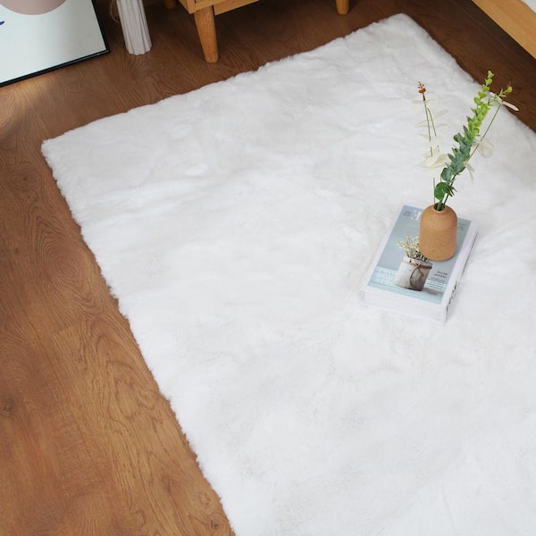 Nourideaux White 8 ft. x 10 ft. Large Rug Fluffy Fuzzy Faux Rabbit Nourideaux White 8 ft. x 10 ft. Large Rug Fluffy Fuzzy Faux Rabbit