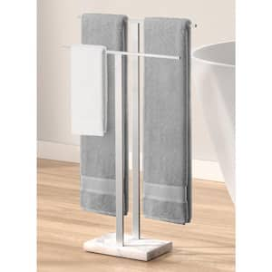 Bathroom Freestanding Towel Rack 2-Tier 33 in. H with Marble Base 18/8 Stainless Steel in Brushed Nickel