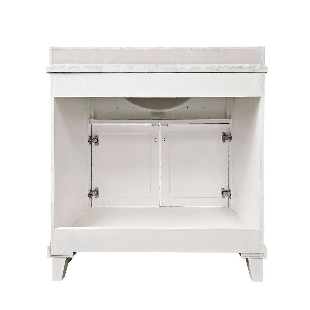 36" White Solid Wood Bathroom Vanity with Carrara Marble Top