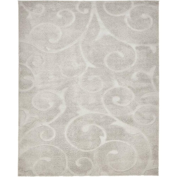 Unique Loom Floral Shag Carved Gray 8' 0 x 10' 0 Area Rug