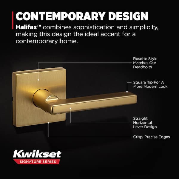 Kwikset Halifax Square Satin Brass Passage Hall/Closet Handle Door