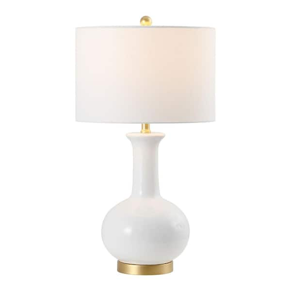 Brussels 27 in. White/Brass Ceramic/Metal LED Table Lamp