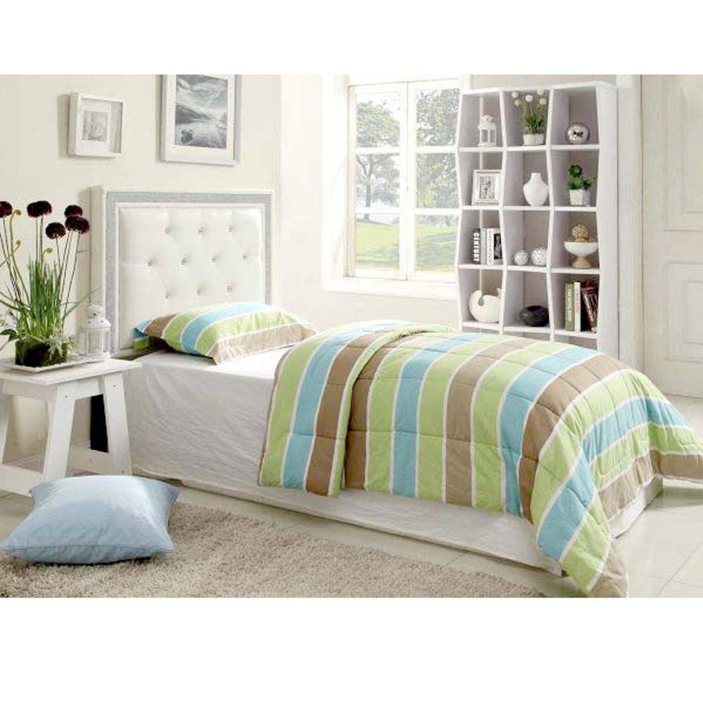 White Tufted Queen Upholstered Panel Headboard with LED Lighting