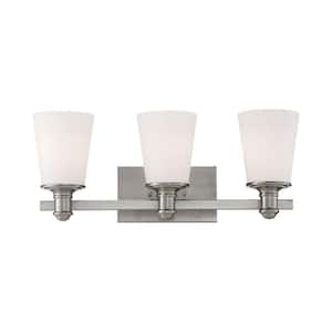 3-Light Satin Nickel Vanity Light and Etched White Glass