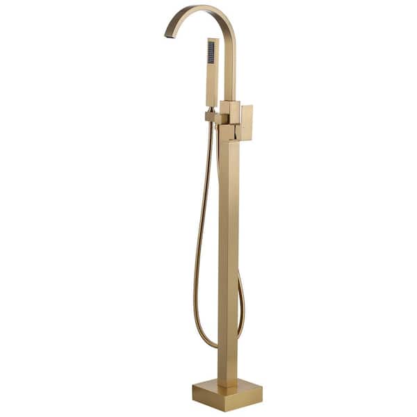 ARCORA 1-Handle Free Standing Tub Faucet with Hand Shower in Brushed Gold
