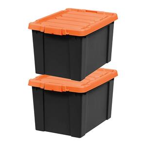 19 Gal. Plastic Durable Storage Bin with Lid in Black (2-Pack)