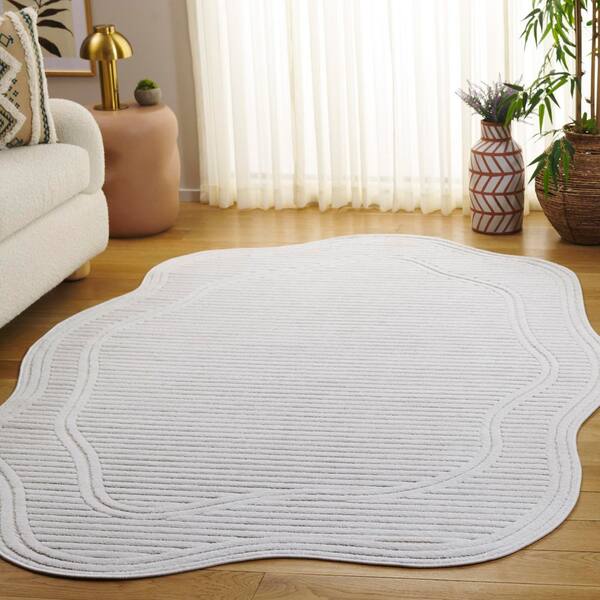 Contour 5 ft. x 8 ft. Ivory Solid Color Abstract Area Rug