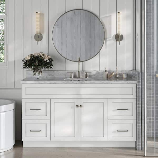 ARIEL Hamlet 60 in. W x 21.5 in. D x 34.5 in. H Freestanding Bath Vanity Cabinet without Top in White