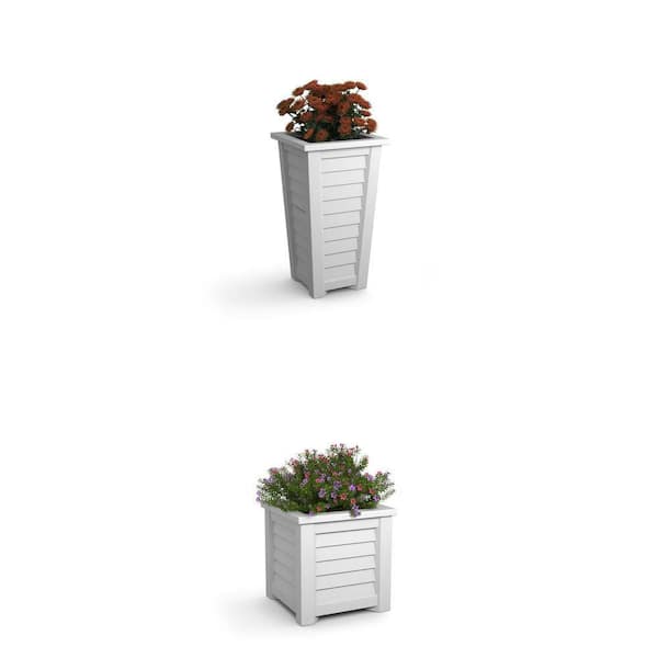 Lakeland Self-Watering White Polyethylene Planter Combo (28 in. Tall and 16 in. Square)