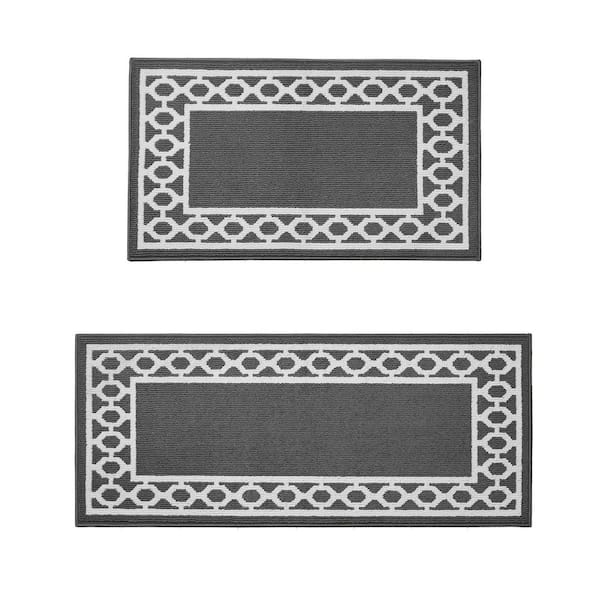 Machine Washable Non-Skid Dark Gray/White 2.2 ft. x 4 ft./2.2 ft. x 5 ft. All Loop Tufted Area Rug Set