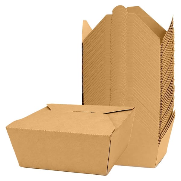 Kraft Paper Takeout Containers with Lids Microwave Safe Oil Resistant Disposable Lunch Boxes 50 Pack