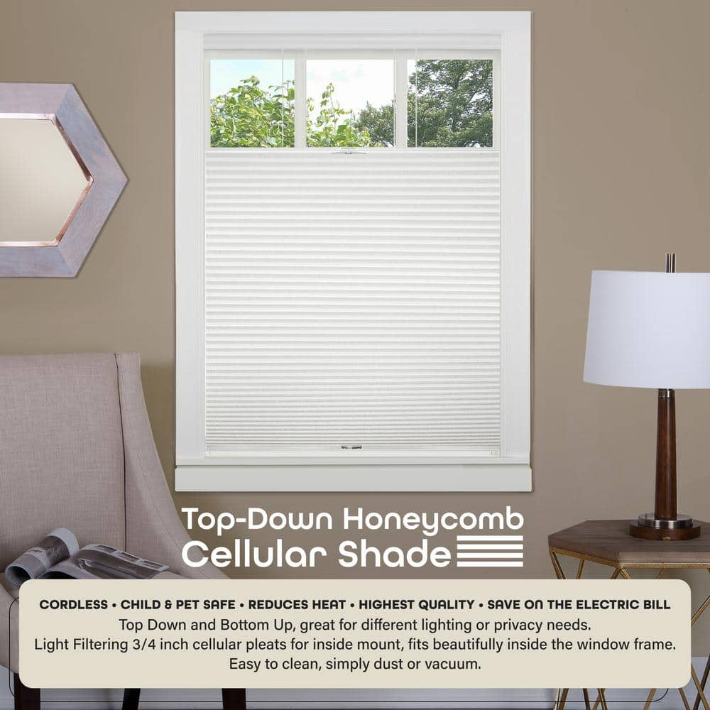 White Cordless Top-Down Bottom-Up Cellular Fabric Window Shade 27" x 64"