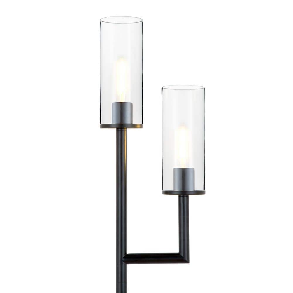 Basso Brushed Bronze Torchiere Floor Lamp with Clear Glass Shade