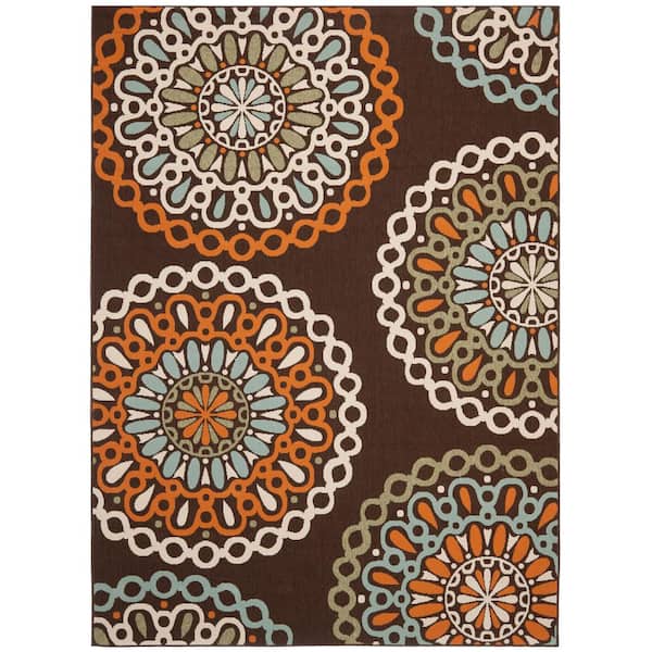 Veranda Chocolate/Terracotta 8 ft. x 11 ft. Floral Indoor/Outdoor Patio  Area Rug