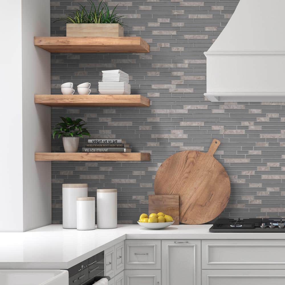 12" x 12" Mix Gray Glass and Stone Mosaic Tile