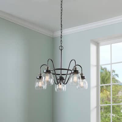 Crofton 5-Light Rustic Pewter Chandelier with Brushed Nickel Accents and Clear Seeded Glass