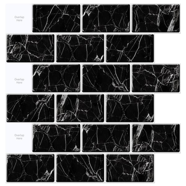 Art3d Marble Design Black 12 in. x 12 in. Vinyl Peel and Stick Tile 10-Sheets (8.2 sq. ft./Box)