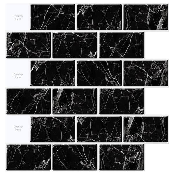 null Marble Design Black 12 in. x 12 in. Vinyl Peel and Stick Tile 10-Sheets (8.2 sq. ft./Box)