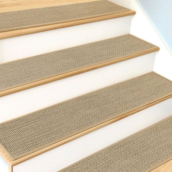 9 in. x 36 in. Beige Linen Non-Slip Stair Tread Cover (Set of 15)