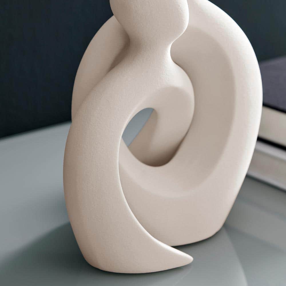 Hans Cream Abstract Intersecting Circle Couple Matte Ceramic Sculpture