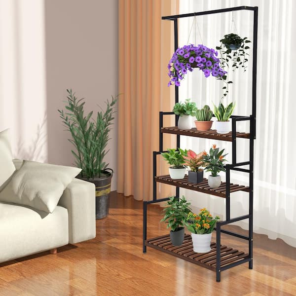 Yiyibyus 68.1 in. Tall Indoor Outdoor Metal 3-Tier Plant Stand Flower Pot Organizer Rack Plant Display Holder, Black