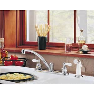 Classic 2-Handle Standard Kitchen Faucet with Side Sprayer and Knob in Chrome