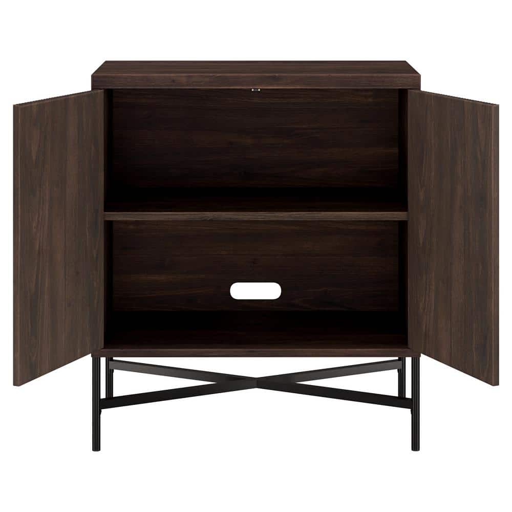 Alder Brown Modern X-Base Accent Cabinet with Adjustable Shelving