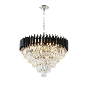 Magellan 12-Light Dimmable Integrated LED Black and Chrome Crystal Empire Chandelier for Living Room