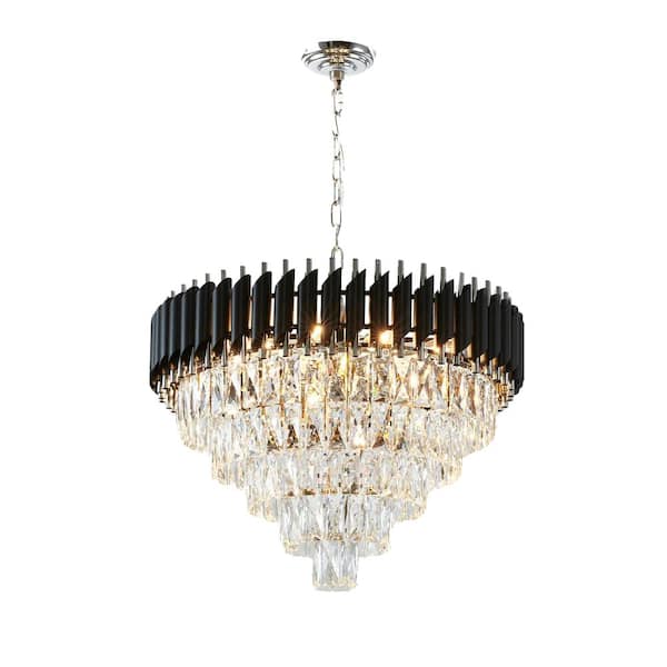Unbranded Magellan 12-Light Dimmable Integrated LED Black and Chrome Crystal Crystal Empire Chandelier for Living Room