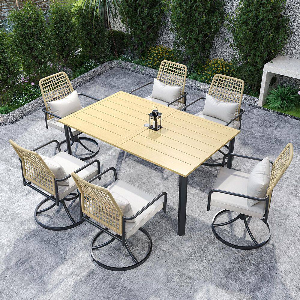 7-Piece Metal Outdoor Dining Set with Gray Cushion and Pillow price history on PriceWatchPro