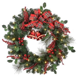30 in. Artificial Christmas Wreath with 50-Battery Operated LED Lights