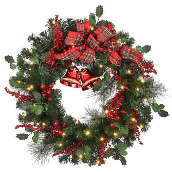 National Tree Company 30 In, Light Up Wreath Outdoor Battery Operated
