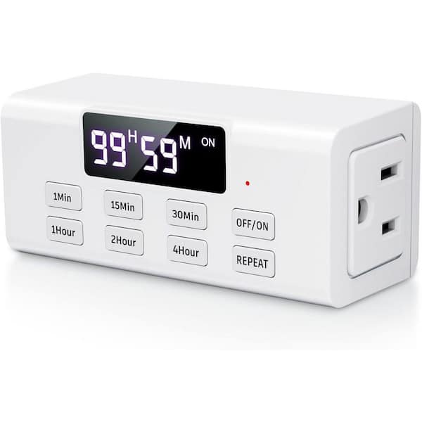 Countdown Timer Outlet, up to 99 Hours with Indoor Auto Shut Off Timers for Charger Lights, Digital Timers, in White