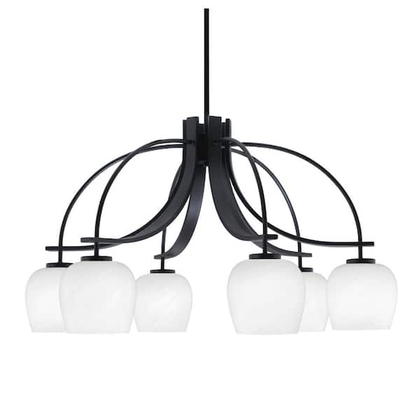 Unbranded Olympia 17.75 in. 6-Light Matte Black Downlight Chandelier White Marble Glass Shade