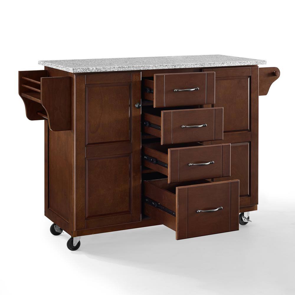Eleanor Mahogany Granite Top Rectangular Kitchen Cart with Storage