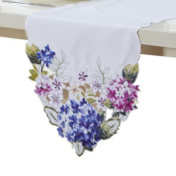 Threadmade Home Spring Hydrangea Cutwork Table Runner, Multicolor - 13"W x 70"L